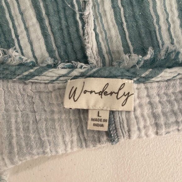 Wonderly Blouse Women's Large Gauze Striped V-Neck Short Sleeve Fringe Boho Top - Picture 6 of 9